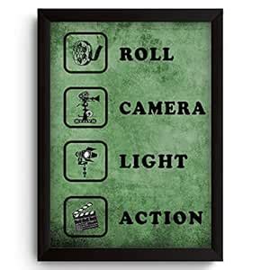 ZEBO TREND Wall Framed Roll Camera Light Action Film Art Inspirational ...