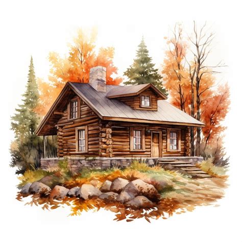 Painting of a log cabin in the woods with a stone pathway generative ai ...