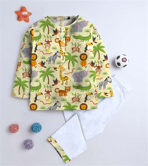 Jungle Animal Playing Printed Pyjama Kurta Set - koochi Poochi