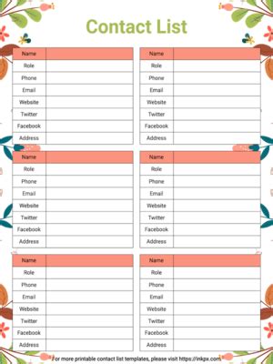 Image result for Phone List Printable