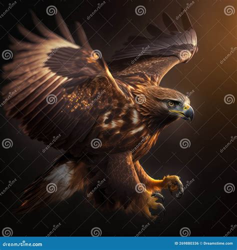 Generative AI Illustration of Beautiful Powerful Golden Eagle in Flight ...