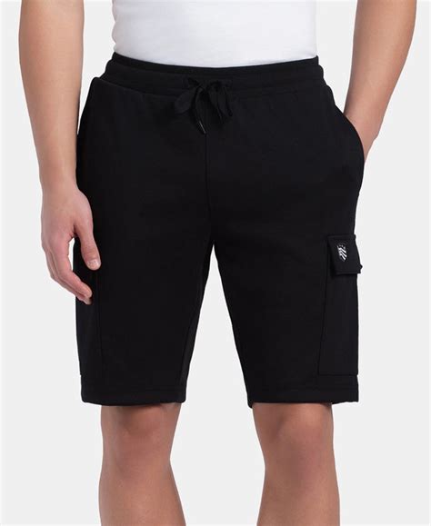 Buy Super Combed Cotton Rich Regular Fit Cargo Pocket Shorts - Black ...