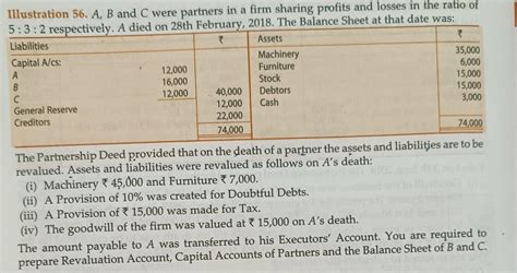 Illustration 56. A, B and C were partners in a firm sharing profits and ...