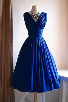 Blue Wedding Gowns Fashion by 2017 Vintage Tea Length 1950s Royal Blue Ruched Chiffon Blue Wedding Gowns Fashion