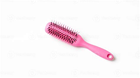 A pink hair brush on a white surface for beauty and hair care branding ...