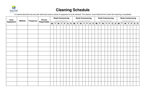 Housekeeping Cleaning Schedule Template - Printable Word Searches