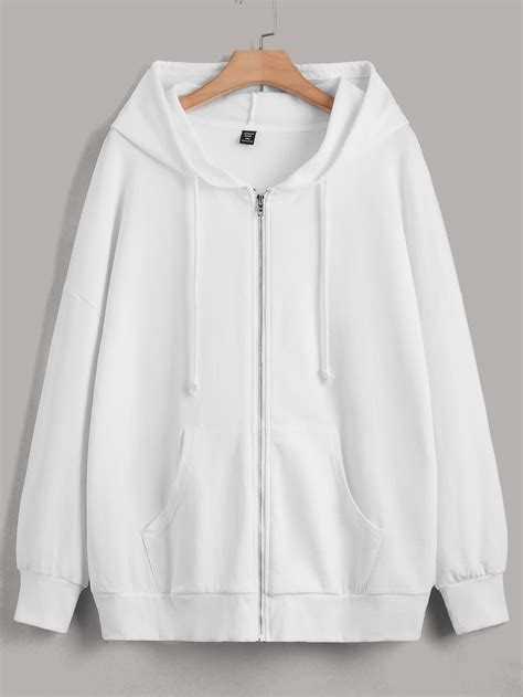 SHEIN Plus Solid Zip Up Drawstring Hoodie | Drawstring hoodie ...