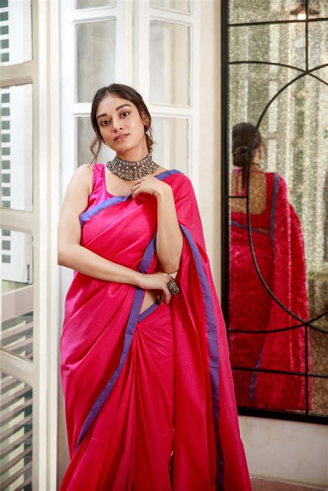 Buy Pink Blue Soft Cotton Saree Online – RODDUR