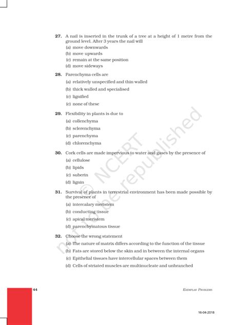 NCERT Exemplar Class 9 Science Chapter 6 - Tissues - eSaral