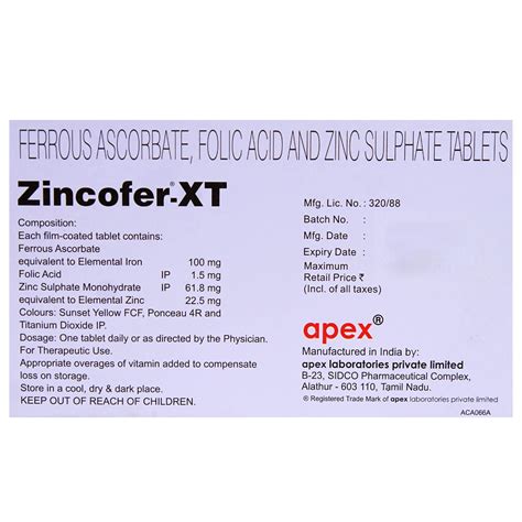 Zincofer XT Tablet 10's Price, Uses, Side Effects, Composition - Apollo ...