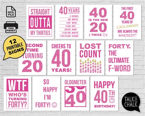 Free happy 40th birthday printable signs, Download Free happy 40th ...