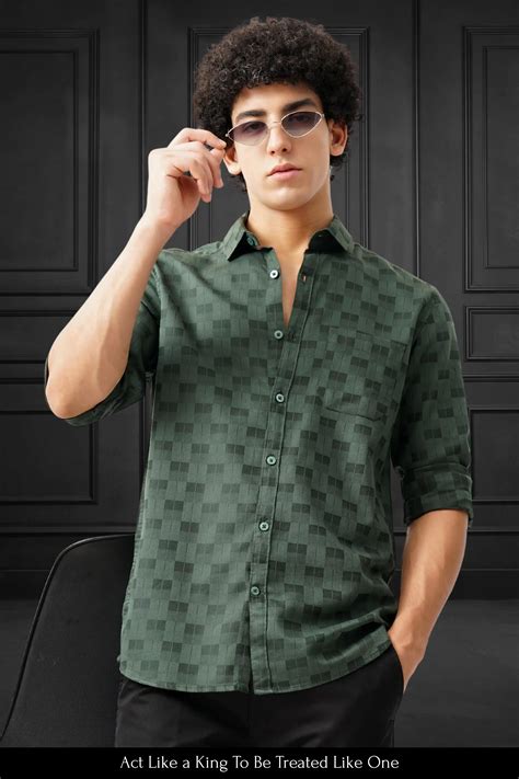Green Jacquard Shirt - Stylish Dark Green Men's Shirt – ASAAA
