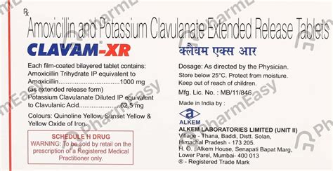 Clavam Xr Strip Of 10 Tablets: Uses, Side Effects, Price & Dosage ...