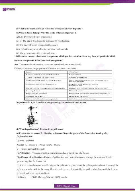 Image result for Final Answer Key for CBSE Class 10th Science Sample Paper Term1