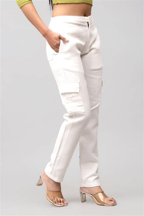 Bluebird Women's Slim Fit Cotton Cargo Pants Off White - Veshbhoshaa