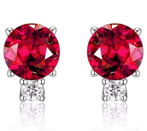 LuxLab Created Ruby & Lab Grown Diamond Earrings, Sterling - QVC.com