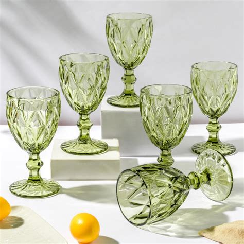 Textured Drinkware Glass Green Set Of 6 250 ml Online - Premium Wine ...
