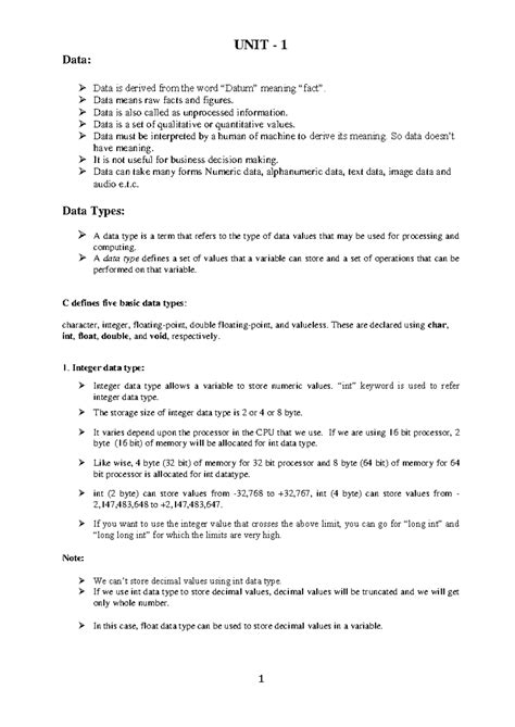 Module-1 (DS) - Notes - UNIT - 1 Data: Data is derived from the word ...