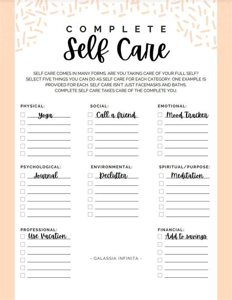 Self Care Worksheet