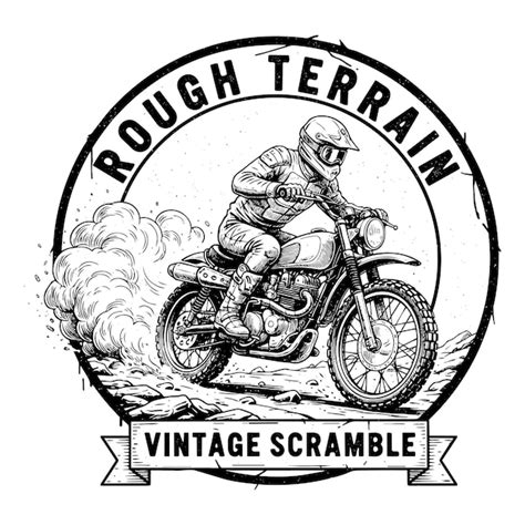 Vintage scramble motorcycle rider on rough terrain badge | Premium AI ...