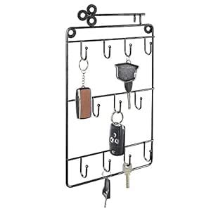 INDIAN DECOR 1581 Black Metal Wall-Mounted 11-Hook Key & Lanyard Rack ...