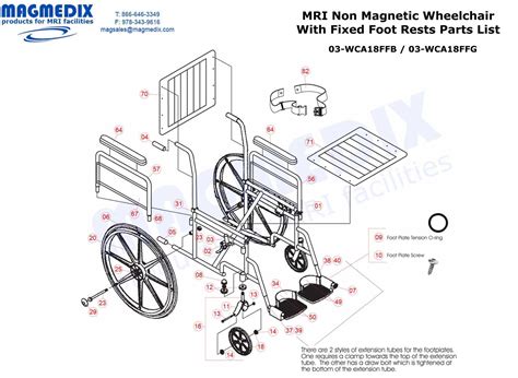 MRI 18" Wheelchair - Fixed Foot Rests Parts