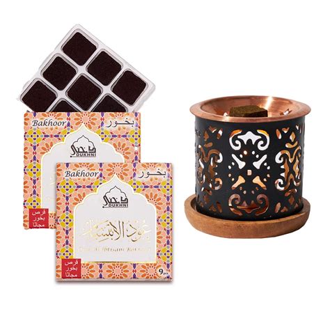 Buy Oud Al Ibtisam Bakhoor Set عود بخور و مبخرشمعدان by Dukhni | 2 x 9 ...