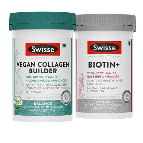Swisse Vegan Collagen Builder & Biotin+ Biotin Tablets (30 Tablets) Co
