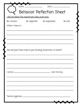 Image result for PBIS Behavior Reflection Sheet