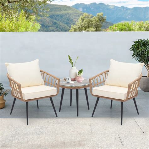 Corrigan Studio Lacari 2-Person Patio Rattan Wicker Table & Chairs Set ...