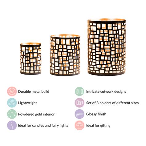 Set of 3 Luxe Metal Cutwork Votive Holder Online - Premium Candle ...