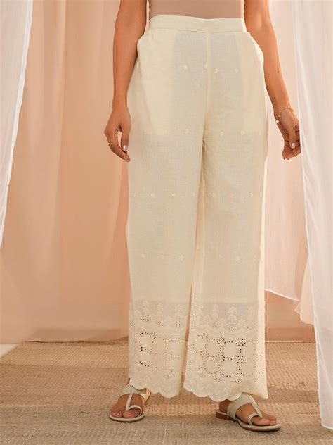 Buy Off White Self Design Cotton Tunic With Palazzos Online at Rs.1253 ...