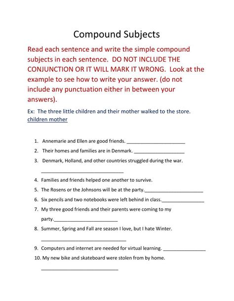 Compound Subject Worksheet 的图像结果