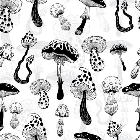 Wzór z grzybami Mistyczne grzyby Wzór w stylu boho Ilustracja wektorowa ...
