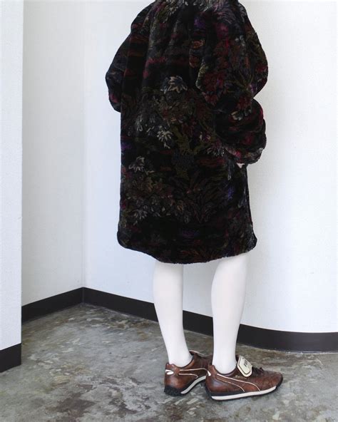 1980's "DONNYBROOK", Beautiful botanical pattern faux fur coat made in ...