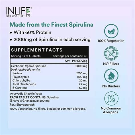 Inlife Spirulina Tablets – 2000 mg Plant-Based Protein & Phytonutrients ...