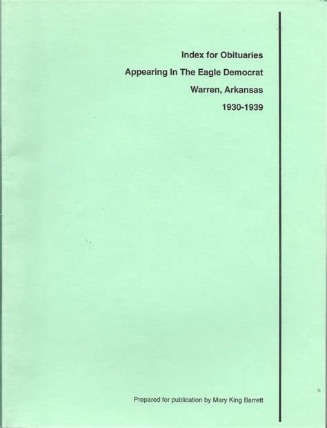 Index for Obituaries Appearing in The Eagle Democrat, Warren, Arkansas ...