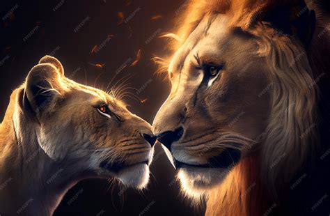 Premium Photo | Lion and lioness in love generative ai