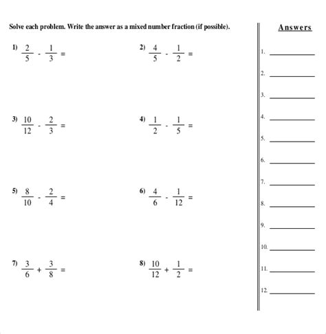 Image result for Common Fractions Worksheets