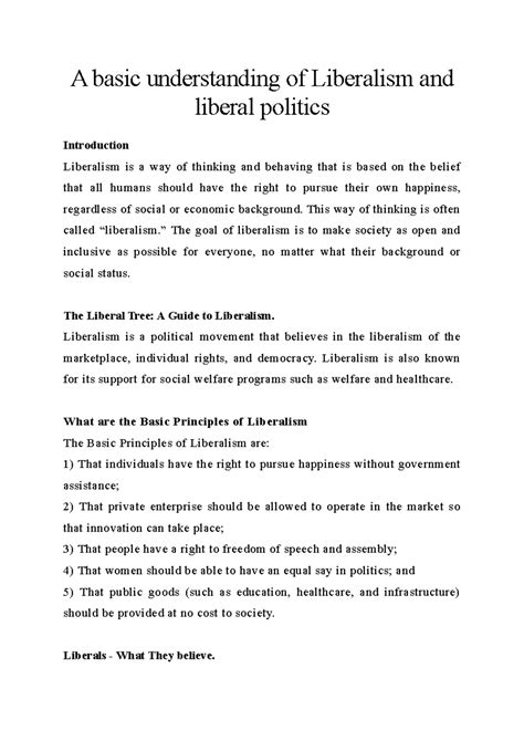 A basic understanding of Liberalism and liberal politics - A basic ...