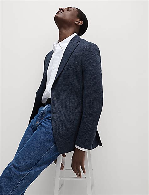 Buy Tailored Fit Cotton Rich Puppytooth Blazer at Marks & Spencer