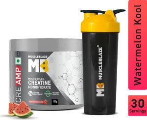 MUSCLEBLAZE Micronised Creatine Monohydrate CreAMP Powder with Shaker ...