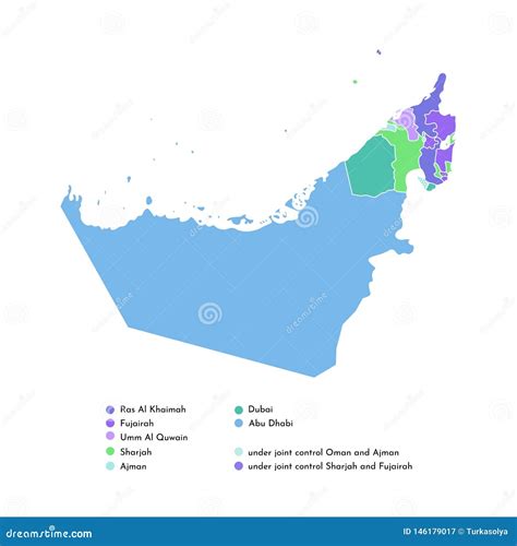 Vector Isolated Simplified Colorful Illustration with Silhouette Mainland of United Arab ...