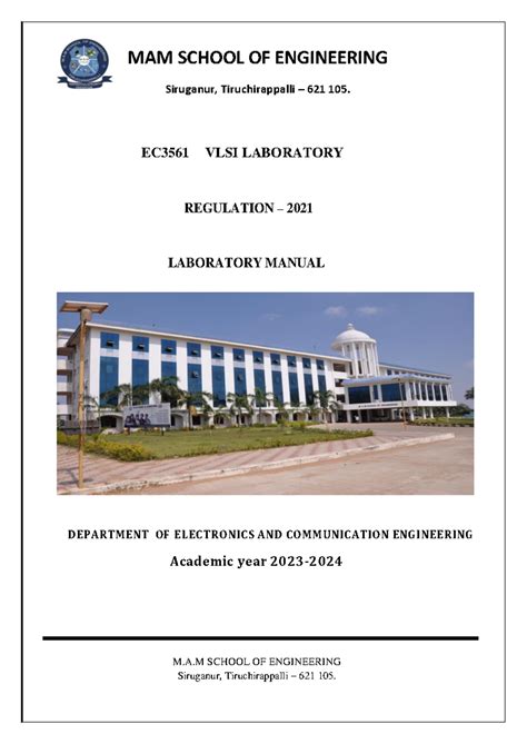 EC3561 VLSI LAB MANUAL R2021: Simulation Tools & Design Projects - Studocu