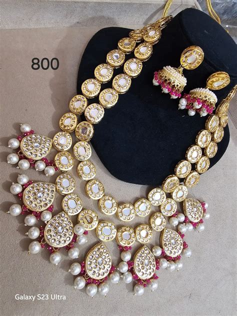 Long Kundan Heavy Necklace Set – Party Statement Jewellery Set – Zevar