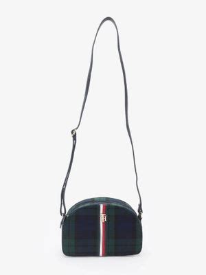 Buy Tommy Hilfiger Women Checks Green and Blue Polyester Sling Bag Online