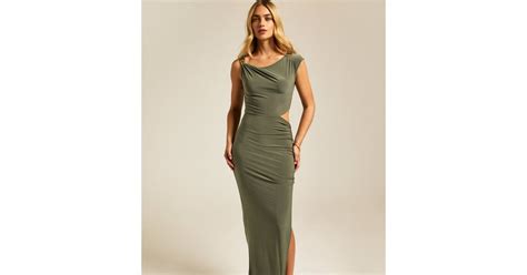 Khaki Gold Trim Cut Out Jersey Midi Dress | New Look