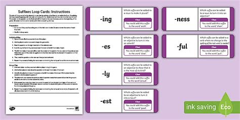 Year 2 Suffixes Loop Cards