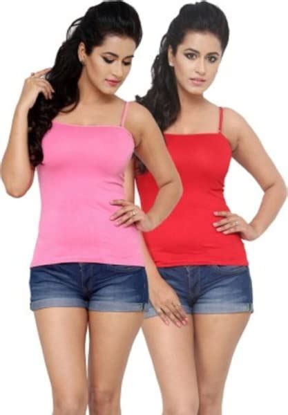 Buy Girls & Women's Cotton Camisole Top Combo of 2 Pink-Red Camisole ...
