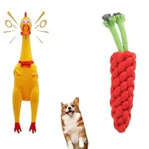 Buy POLKA Squeaky Chicken & Carrot Rope Puppy & Dog Toy – Fun ...